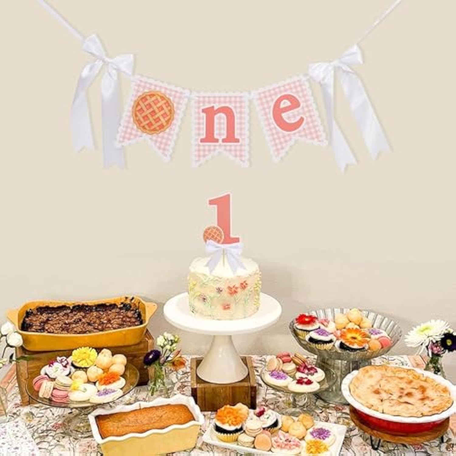 One Cutie Pie High Chair Banner & Cake Topper - Fall 1St Birthday Party Decorations,Sweet Pie Cake Topper,First Fall Birthday Banner With Bows,Princess Party Decorations Set Photo Props
