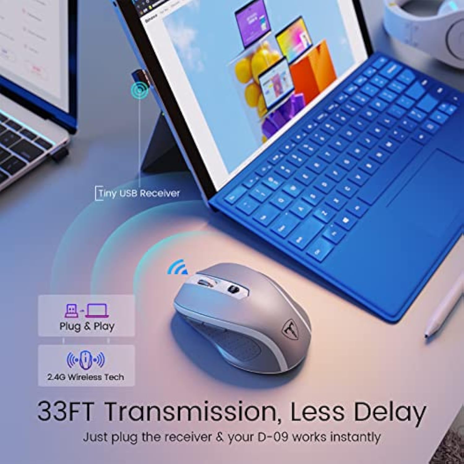 D-09 Wireless Mouse For Laptop - Ergonomic Plus Computer Usb Cordless Mice, Er