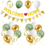 21pcs Green Gold Welcome Home Balloons & Banner Set for Party Decor