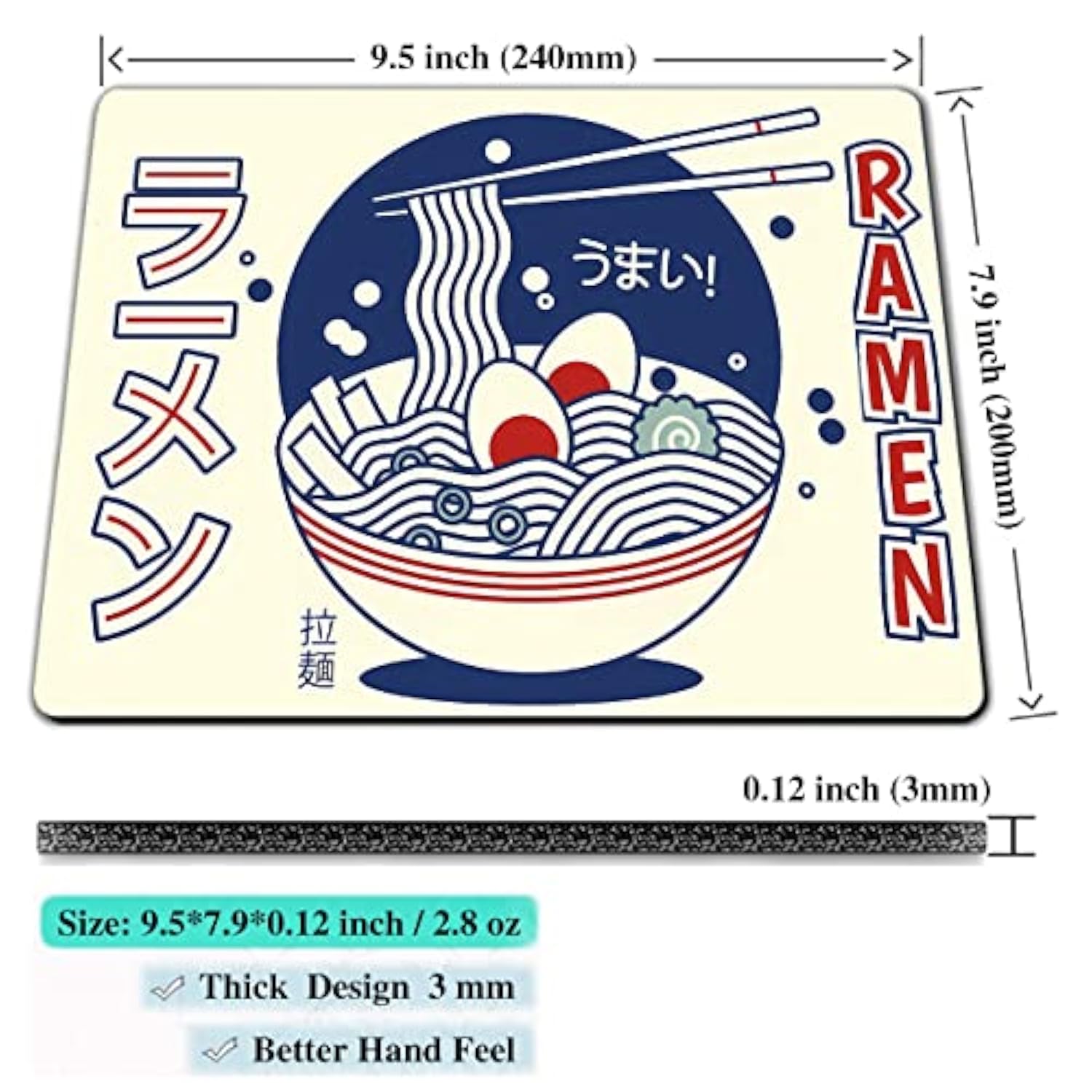 Mouse Pad, Japanese Food Mouse Pads For Wireless Mouse, Non-Slip Rubber Small Portable Ramen Culture Mousepad For Laptop & Pc & Mac