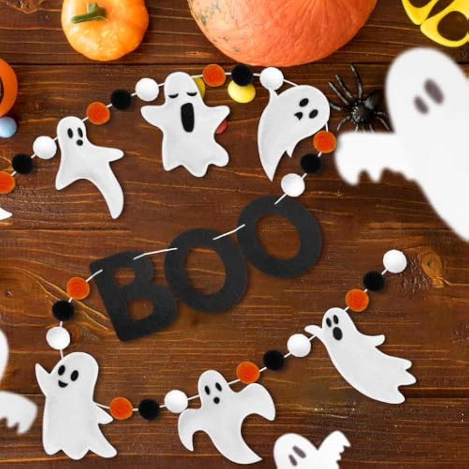 6.6Ft Ghost Garland Halloween Felt Boo Banner Home Mantel Wall Window Party Decor