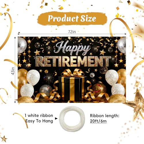 72x43 Inch Retirement Party Decorations Happy Retirement Backdrop