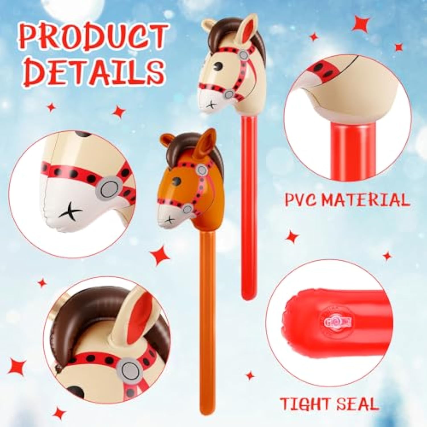 12-Pc Inflatable Stick Horse Set for Cowboy & Cowgirl Party Décor