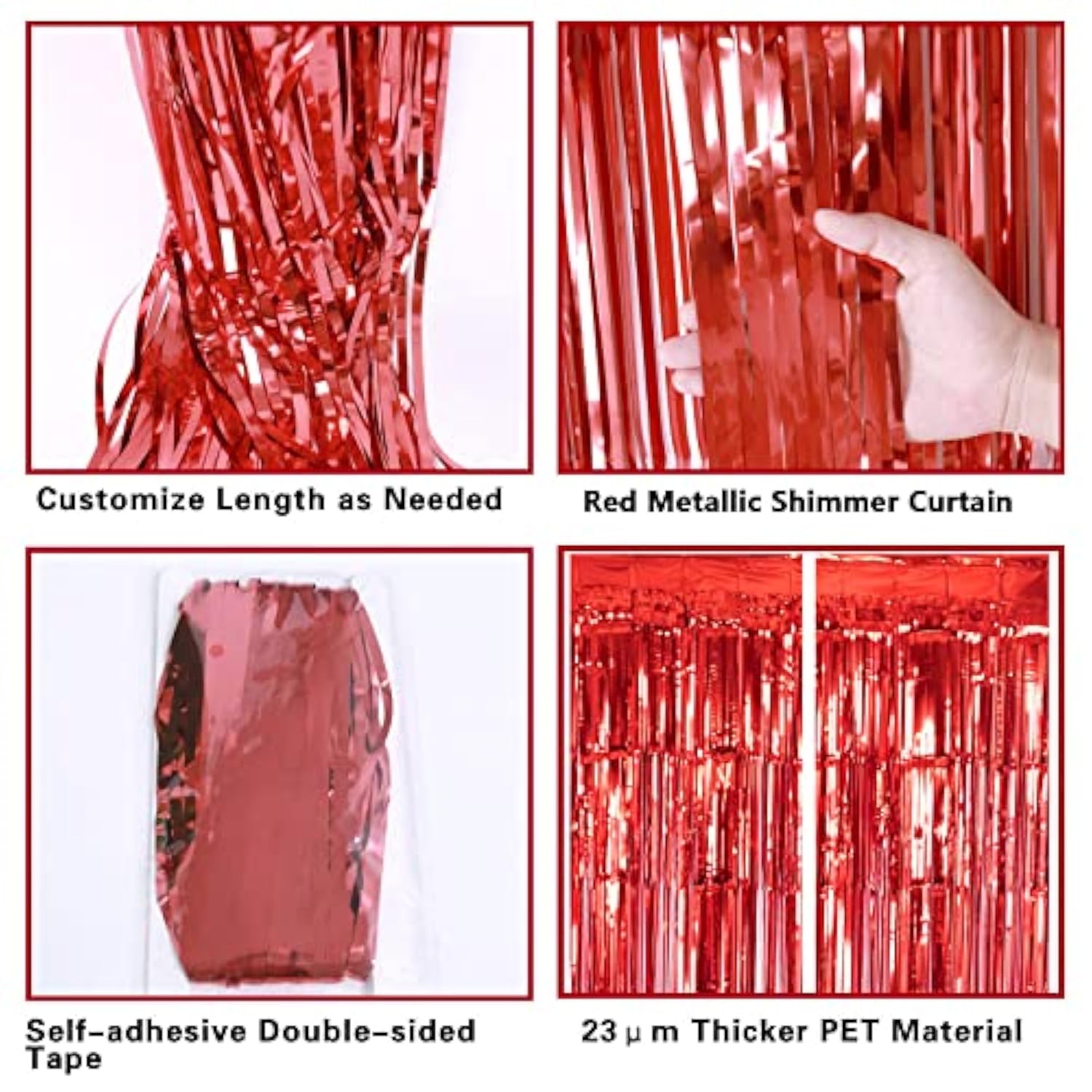 2 Pack Red Metallic Tinsel Foil Fringe Curtain, 3.2Ft X 8.2Ft Tinsel Curtain Party Photo Backdrop Streamers For Door Wall Window Curtains Background Birthday Christmas Valentines Day Decorations