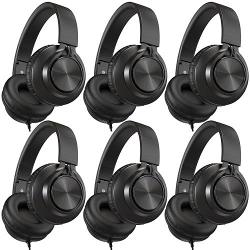 Kids Headphones Wired for School Bulk, 6 Pack Headsets with Microphone for K-12th Grade Classroom, Students, Teens, 3.5mm Jack for Chromebook,
