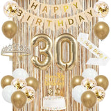 30Th Birthday Decorations For Women, Banner, Sash And Crown, Cake Topper, 30 Number Balloon, Fringe Curtains, Champagne Gold 30Th Birthday Party Supplies