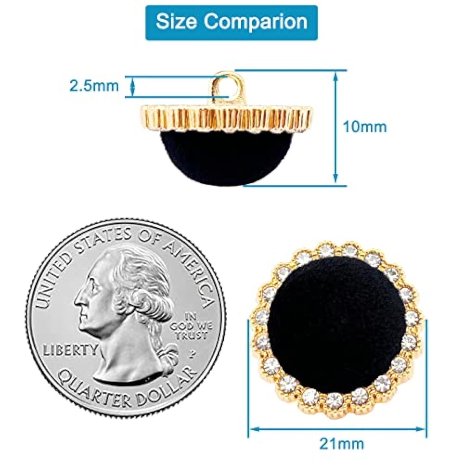 10Pcs Round Shank Buttons For Sewing Black Velvet Gold Button Crafts C