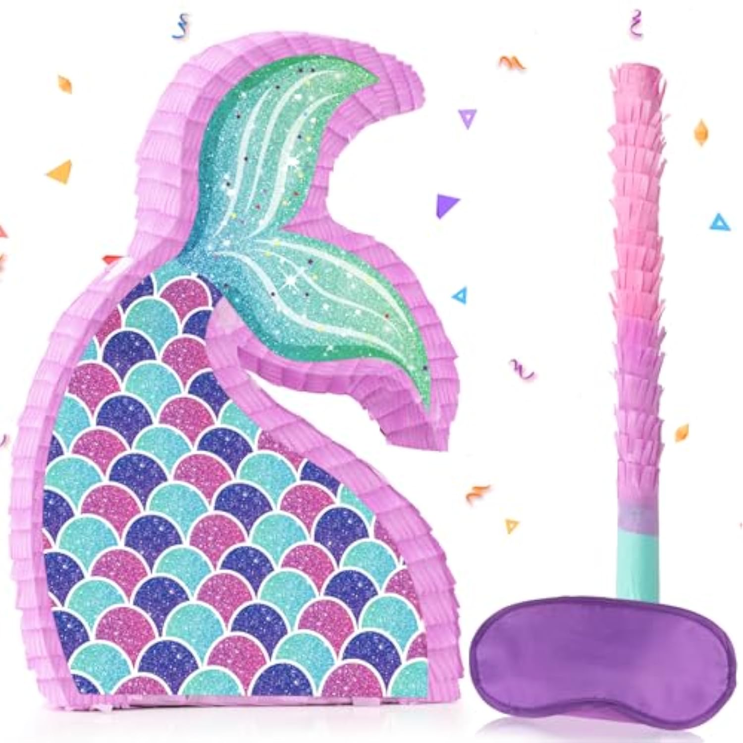 Mermaid Tail Pinata With Pinata Stick & Blindfold For Girls Mermaid Party Games Decorations Under The Sea Ocean Themed Birthday Party Supplies