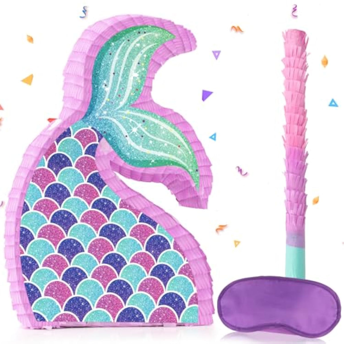 Mermaid Tail Pinata With Pinata Stick & Blindfold For Girls Mermaid Party Games Decorations Under The Sea Ocean Themed Birthday Party Supplies