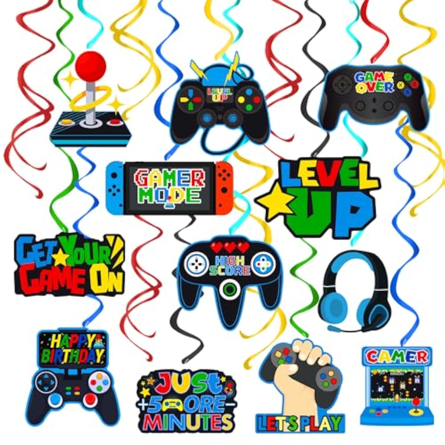 20pcs Video Game Hanging Swirls – Game On Theme Decorations for Boys Gamer Party
