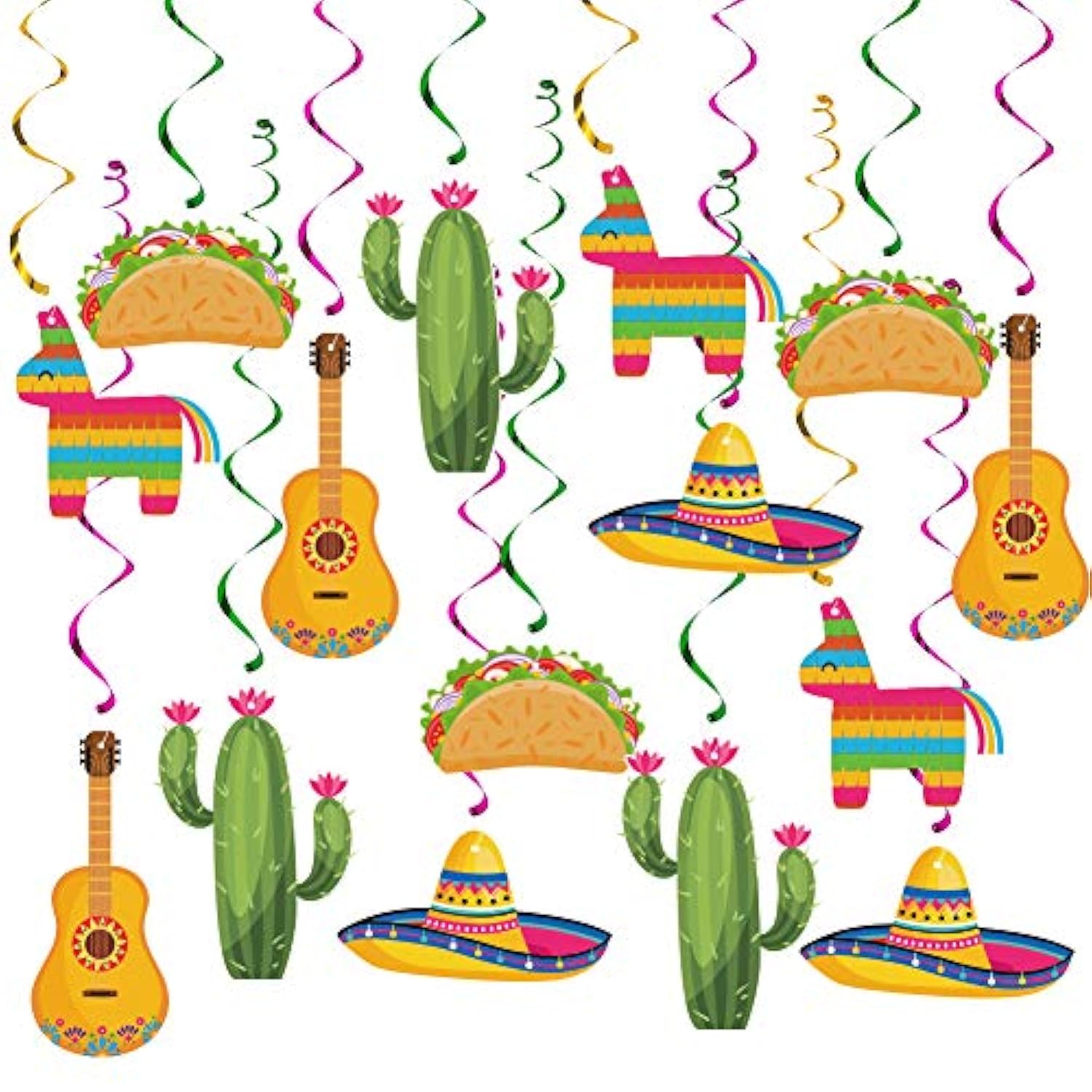 20-Pack Mexican Fiesta Hanging Swirls Colorful Taco Party & Cinco de Mayo Decorations
