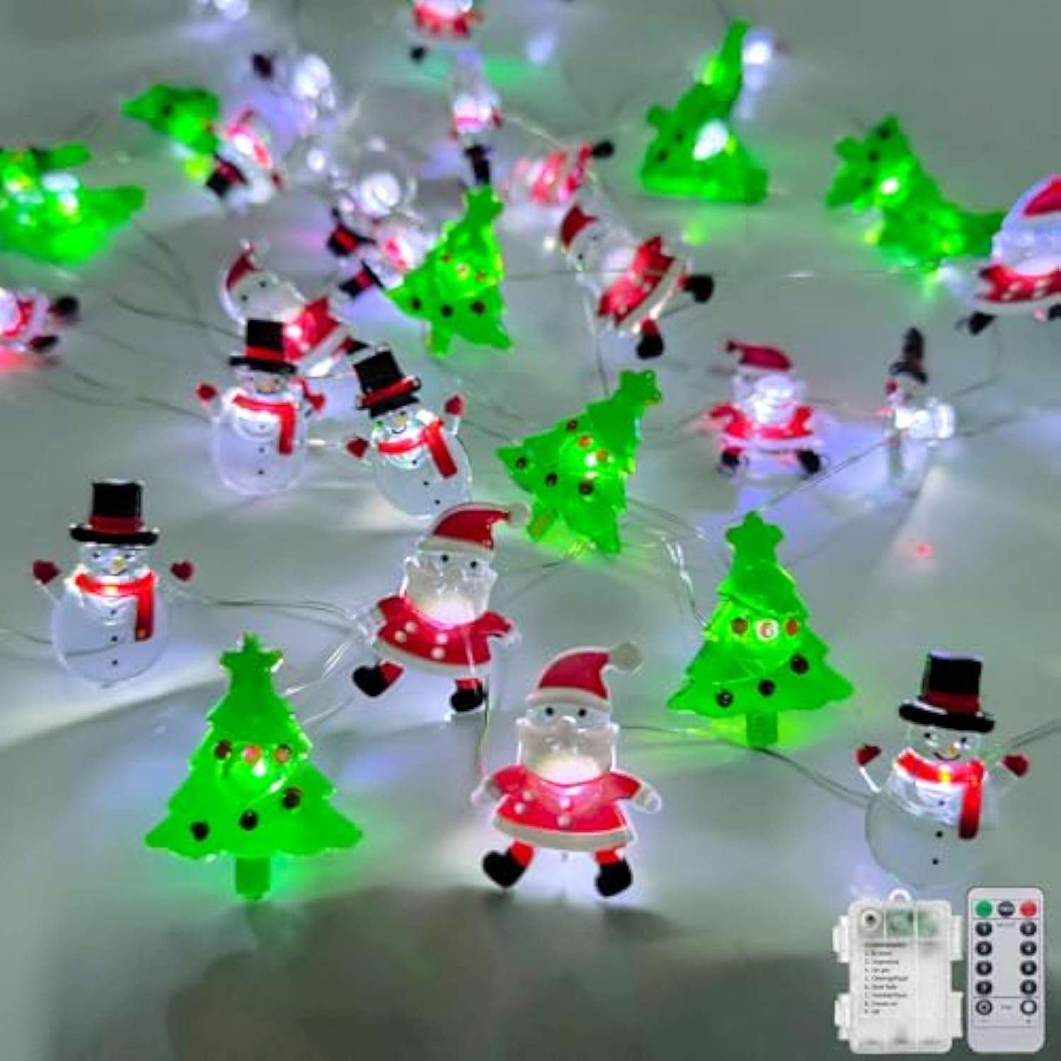 Christmas Lights Decorations Battery Operated, 17Ft 50 Led Christmas Tree Santa Snowman String Lights With Timer, Xmas F