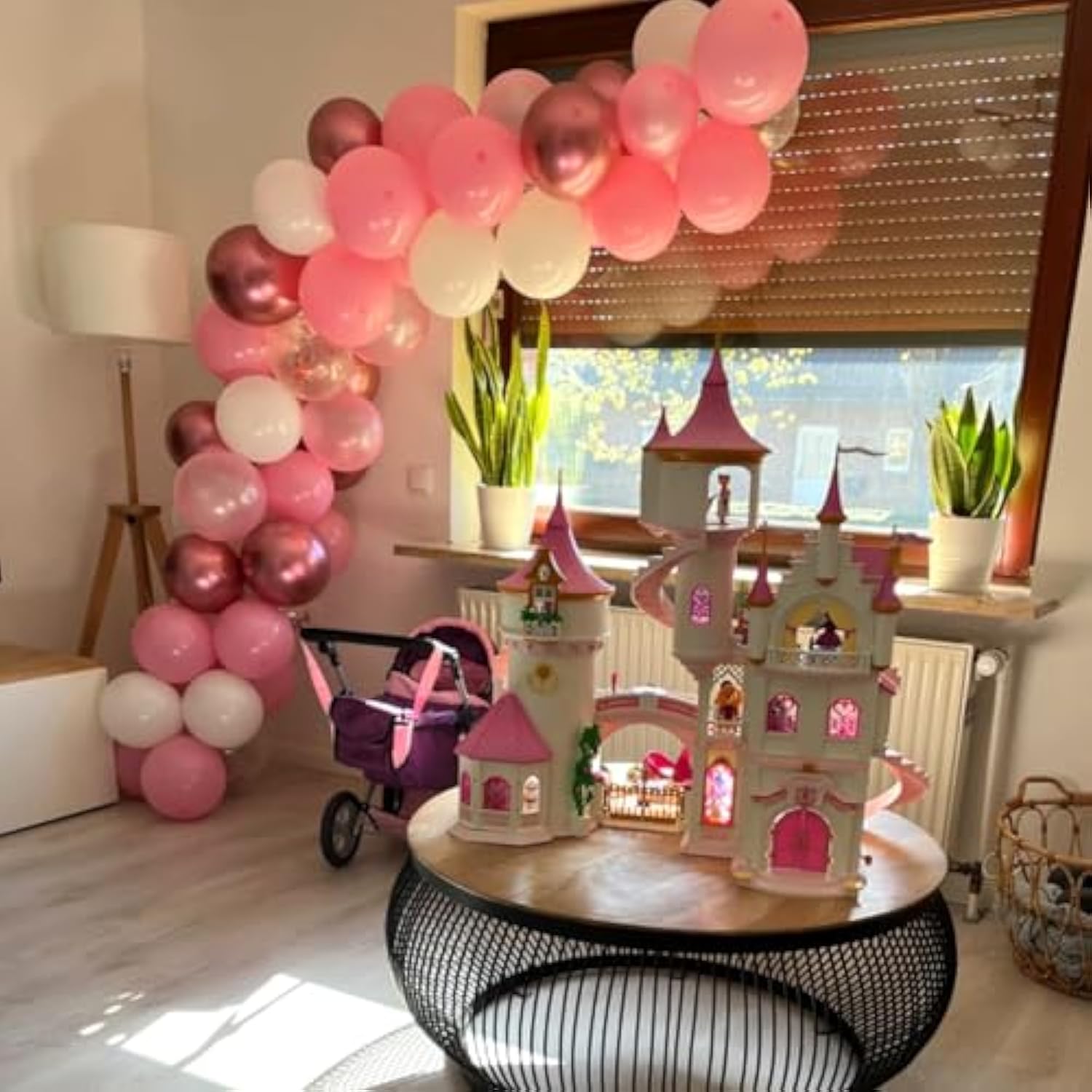 Pink White Rose Party Balloons, 60Pcs 12 Inch Pink White Rose Gold Confetti Balloons Kit, Pink White Chrome Rose Latex Balloons For Birthday, Wedding, Baby Shower, Graduation Decorations