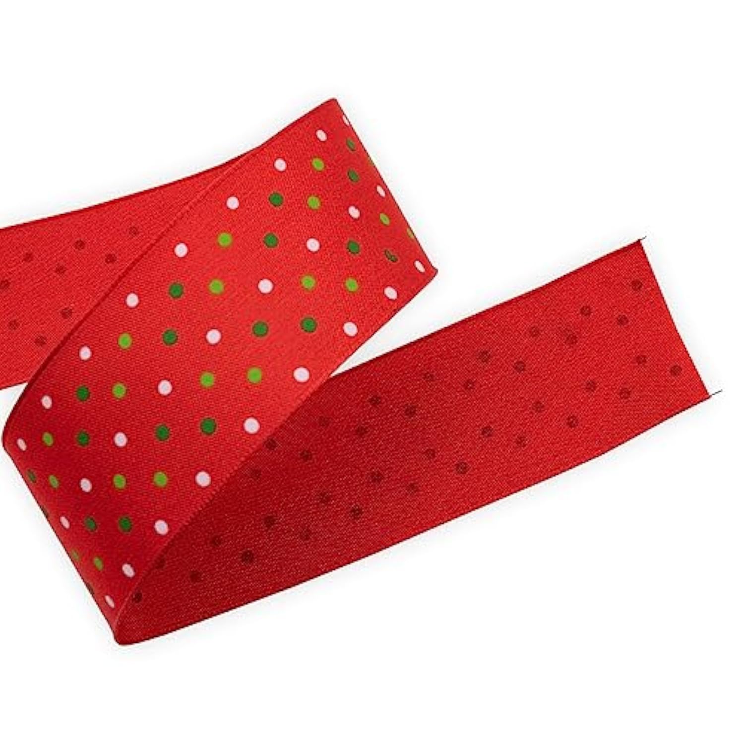 Multi Dots Wired Edge Ribbon,1-1/2 Inch,10 Meters Spool,Red With Christmas Dots,Use For Diy Gift Wrapping Wreath Floral Arrangement Bow Decoration