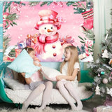 Pink Snowman Christmas Banner - Large Fabric Merry Christmas Banner Photo Props For Xmas Winter Holiday Party Supplies