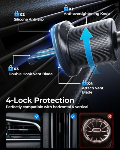 2026 Upgraded Phone Holders for Your Car with New Metal Hook Clip, Handy Air Vent Cell Phone Car Mount [One Hand Operation], Universal Automobile