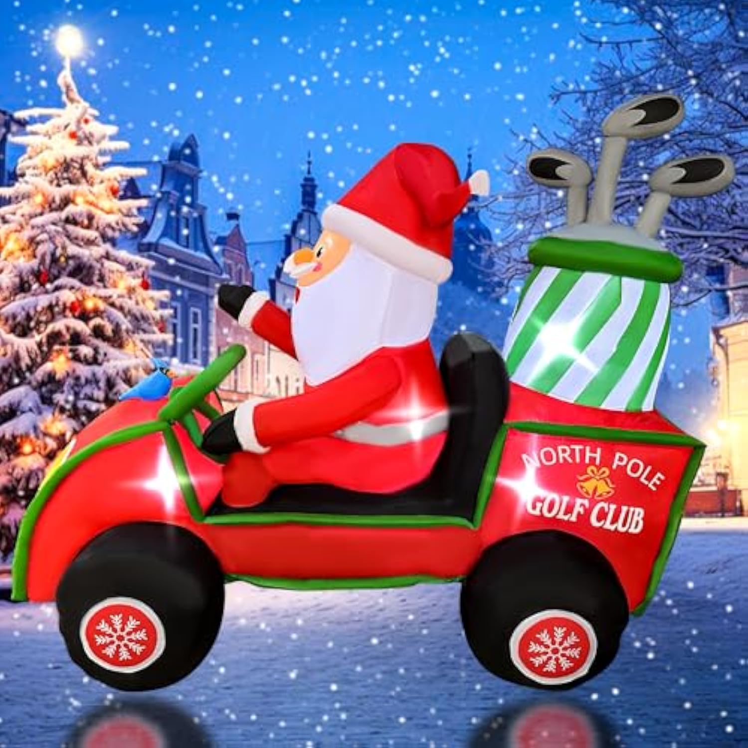 6Ft Length Inflatable Christmas Golf Cart With Santa Claus Decoration, Led Blow Up Lighted Decor Indoor Outdoor Holiday