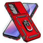 Phone Case For Samsung Galaxy A14 5G Case With Hd Screen Protector & Slide Camera Cover & Rotated Ring Kickstand, [Military-Grade] Phone Case For Galaxy A14 5G,Red