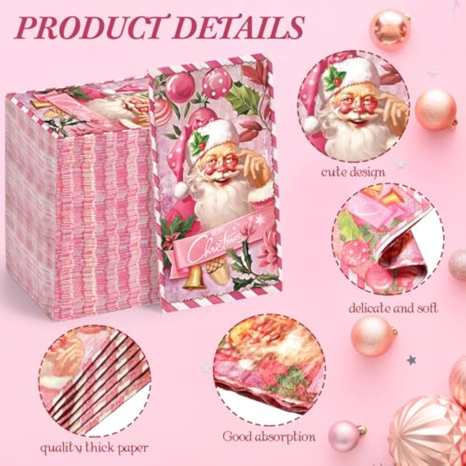 100 Pcs Christmas Paper Napkins Pink Christmas Napkins Christmas Disposable Napkins Santa Claus Napkins Merry Christmas Disposable Hand Towels For Bathroom Xmas Birthday Party Holiday Supplies