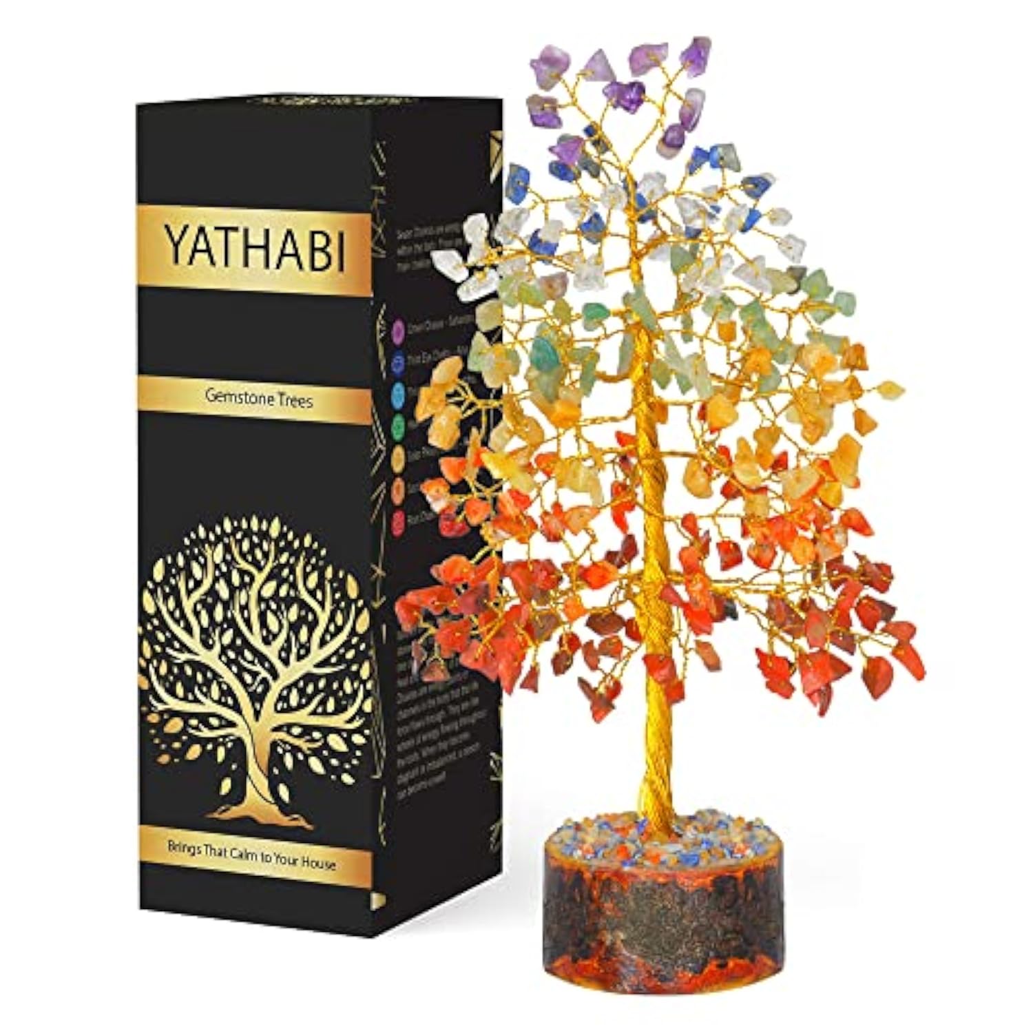 Seven Mix Chakra Tree Natural Healing Crystal Gemstone Feng Shui Money Bonsai Trees Home Decor Prosperity Aura Cleansing For Wealth And Luck Golden Wire Size 10 Inch