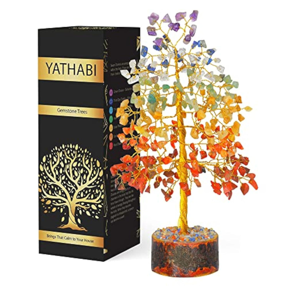 Seven Mix Chakra Tree Natural Healing Crystal Gemstone Feng Shui Money Bonsai Trees Home Decor Prosperity Aura Cleansing For Wealth And Luck Golden Wire Size 10 Inch