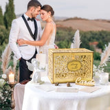 Glittery Gold Wedding Card Box With Lock, Wood Gift Card Box For Wedding Reception, Envelope Box For Party Graduation Birthday Baby Shower Decorations