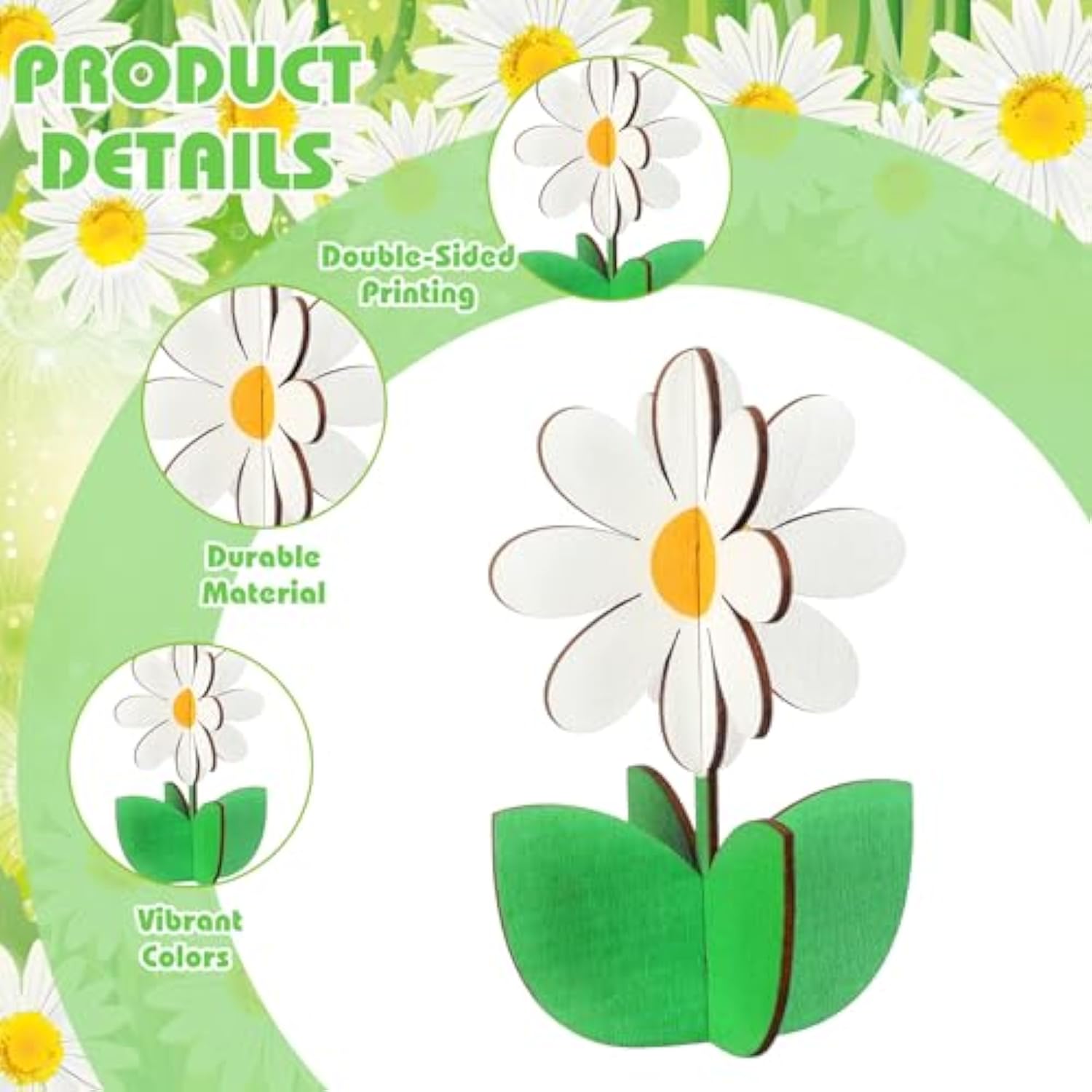 12 Pcs Spring Wood Signs Retro 3D Flowers Table Decoration Rustic Farmhouse Table Centerpiece Floral Block Tabletop Signs For Spring Home Tiered Tray Decor(White)
