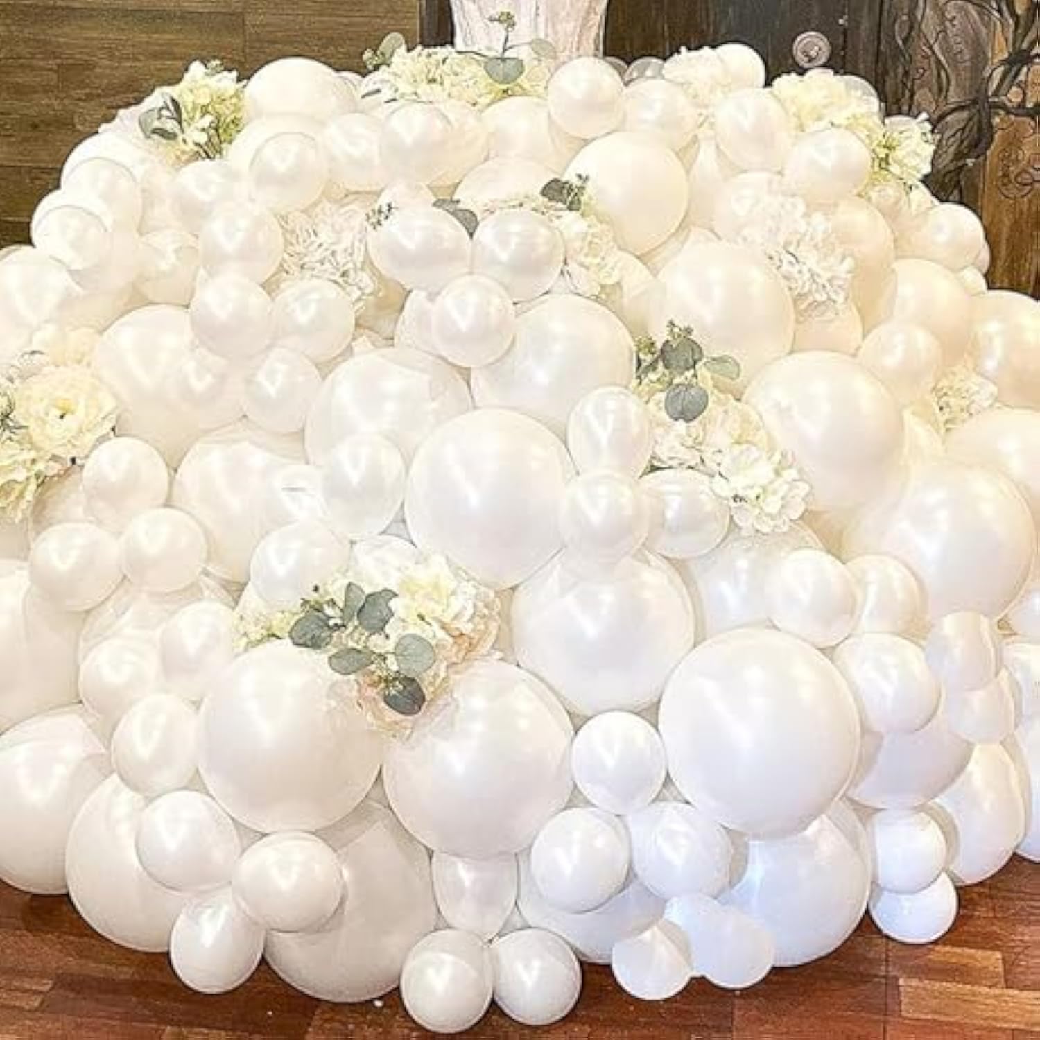 Pearl White Balloons Different Sizes, Double Stuffed Pearl White Balloon Arch, Pearls White Balloon Garland,18 12 10 5 Inch White Balloons For Boho Party, Baby Shower,Birthday,Weddings(Pearl White01)