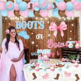 Boots Or Bows Gender Reveal Decorations, Balloons Arch Kit What Will Baby Be He Or She Backdrop Cake Cupcake Toppers Stickers For Western Cowgirl Gender Reveal Decorations