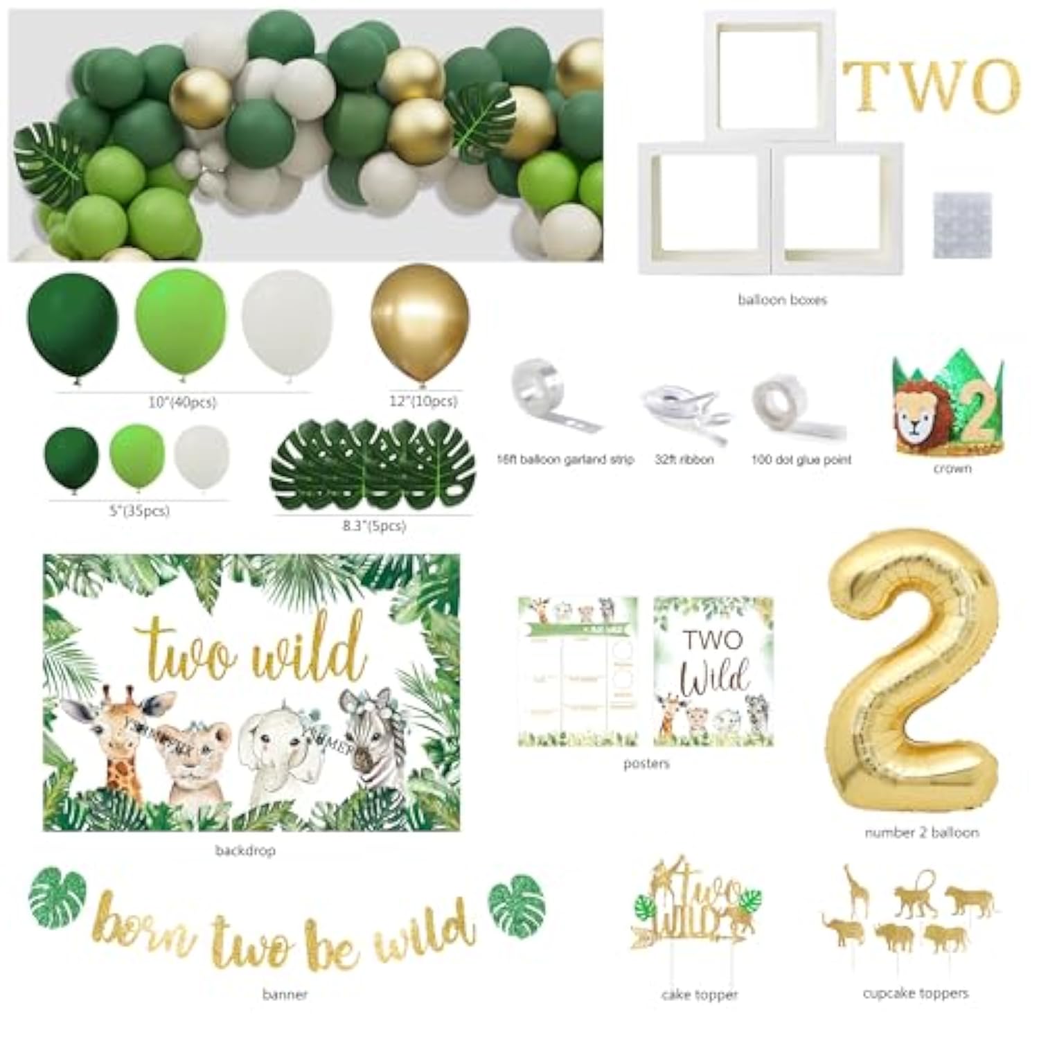 Two Wild Jungle Theme 2Nd Birthday Party Supplies, Animal Decorations For 2 Years Old