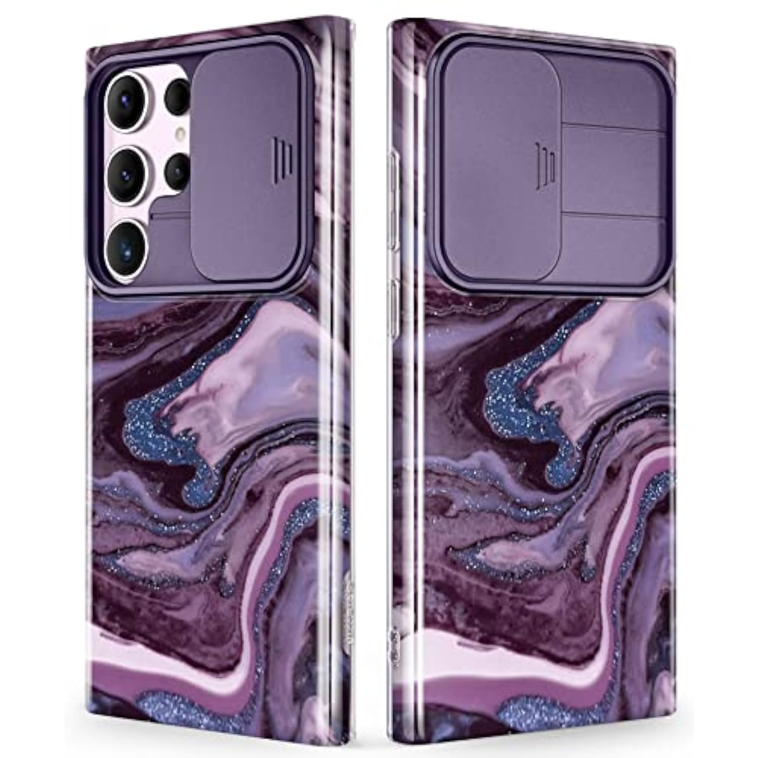 Slim Marble Design Shockproof with Slide Camera Cover Compatible with Samsung Galaxy S23 Ultra Case