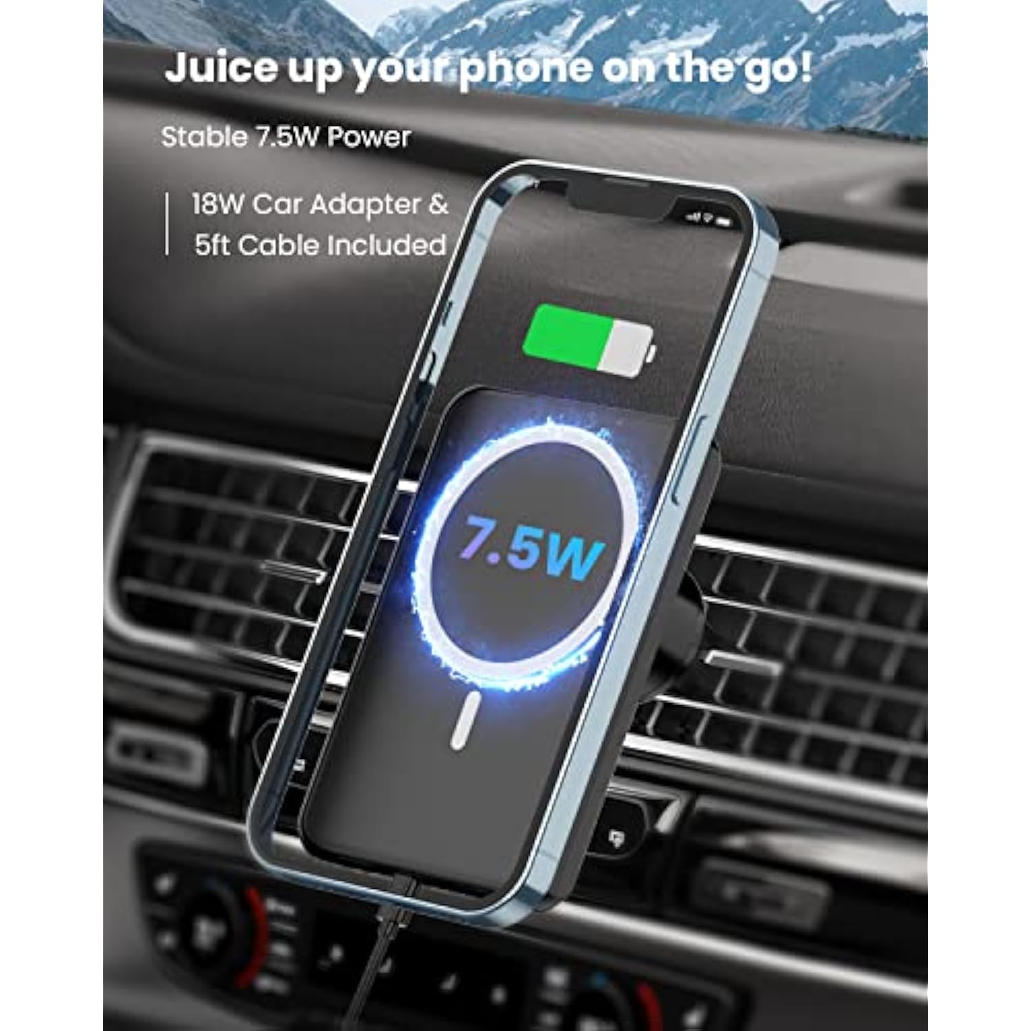 Magnetic Wireless Car Charger, Compatible With Mag-Safe Car Mount Charger For Iphone 14/13/12 Series, Car Air Vent Phone Holder Mount With 18W Car Charger, Black