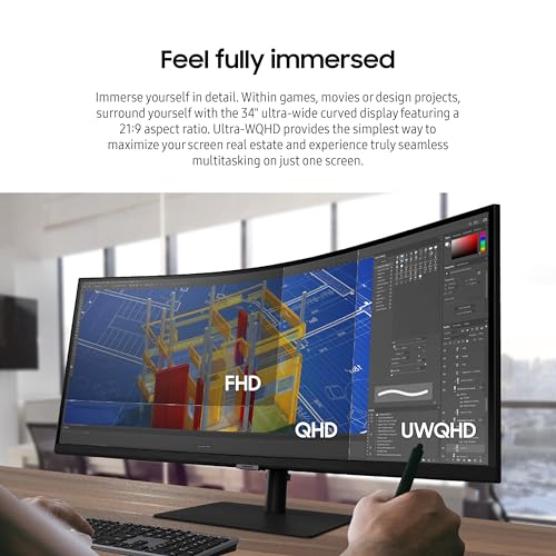 Viewfinity S65Ua Series 34-Inch Ultrawide Qhd Curved Monitor, 100Hz, Usb-C, Hdr10 (1 Billion Colors), Height Adjustable Stand, Tuv-Certified Intelligent Eye Care (Ls34A654Ubnxgo),Black