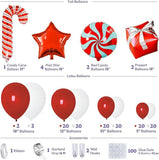 Christmas Balloons Garland Kit | Red and White Christmas Balloons Arch Kit with Candy Cane and Gold Star Foil Balloons for Xmas Party Decoration