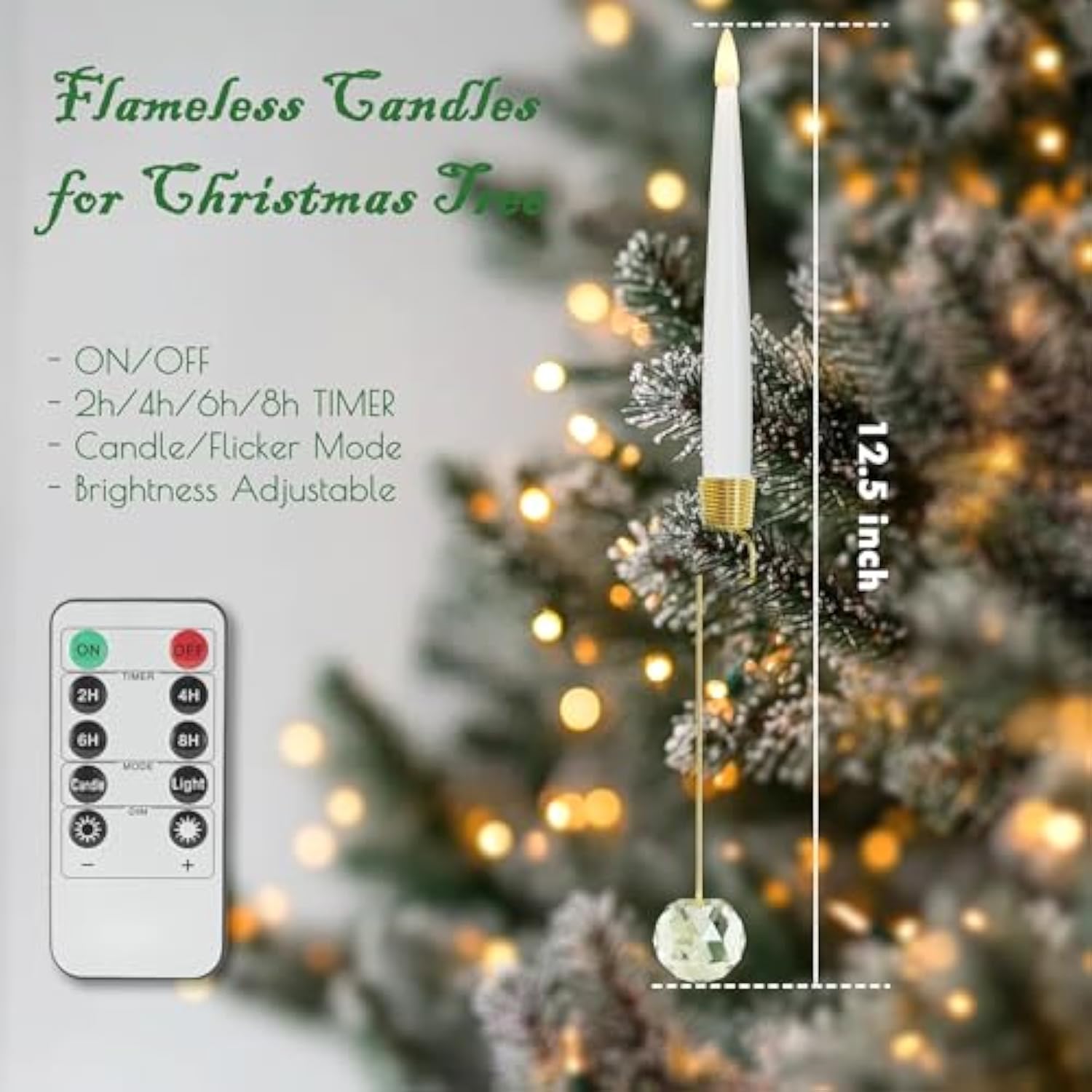 Flameless Christmas Tree Candles With Remote, 12 Pack Battery Operated Led Candles For Christmas Tree Flickering Flame For Xmas Indoor Decor - Clear Crystal Ball