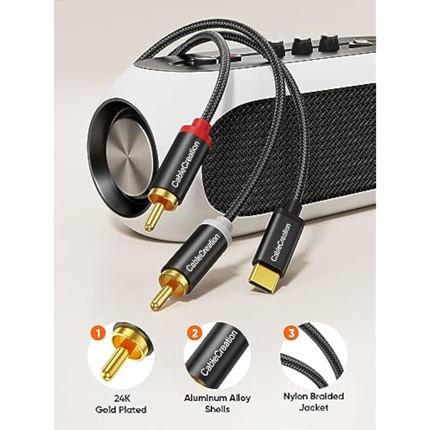 CableCreation USB C to RCA Audio Cable 6FT, Type-C to 2 Male Y RCA Splitter, R