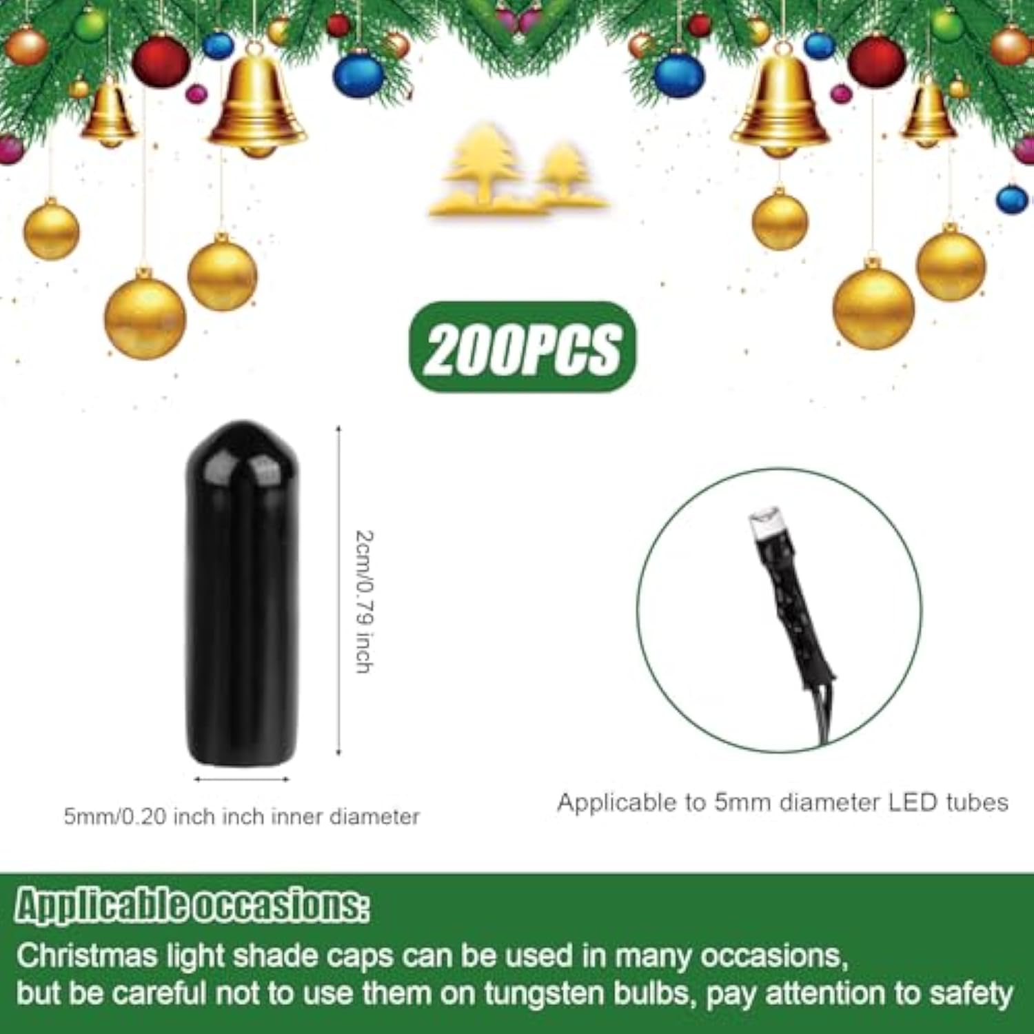 200Pcs No Glow Caps For String Lights, Christmas Light Covers Suitable For 0.2 Inch Diameter Led Tubes Lights Glow Cap L