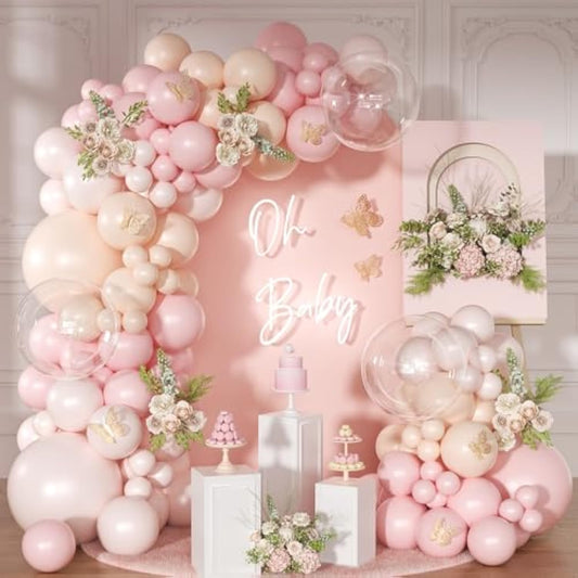 Pink Balloon Arch Kit 126 Pcs Light Pastel Pink Sand Balloon Garland Kit Include Macaron Orange Balloons For Wedding Birthday Baby Shower Gender Reveal Decorations