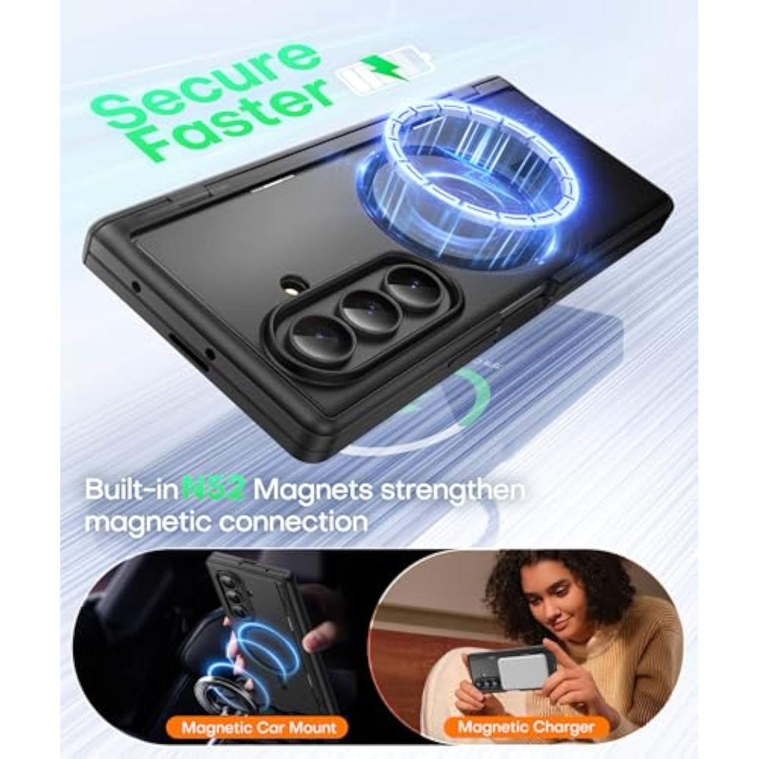For Samsung Galaxy Z Fold 7 Case With Privacy Screen Protector, [Compatible With Magsafe][Anti Spy] Built-In Hidden Kickstand, Full-Body Shockproof Slim Phone Case For Z Fold 7, Black