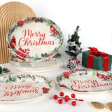 50Pcs Christmas Oval Plates Cardinal Bird Large Tableware Xmas Red Cardinal Merry Christmas Holly Berry 10'' X 12'' Disposable Dinnerware Dessert Plate For Poinsettia Party Winter Holiday Supplies