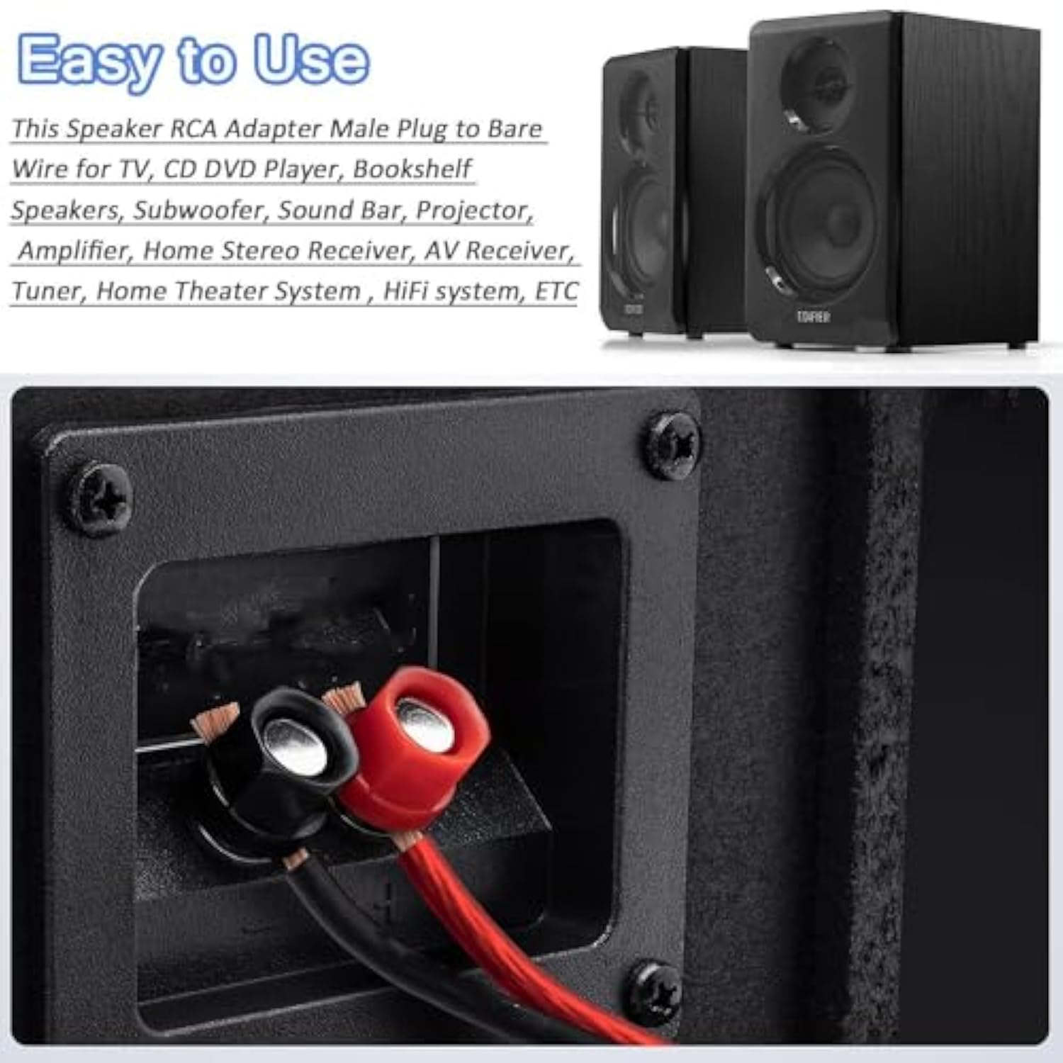 Rca To Speaker Wire Adapter, Speaker Bare Wire Cables To Rca Plugs Adapter Rep