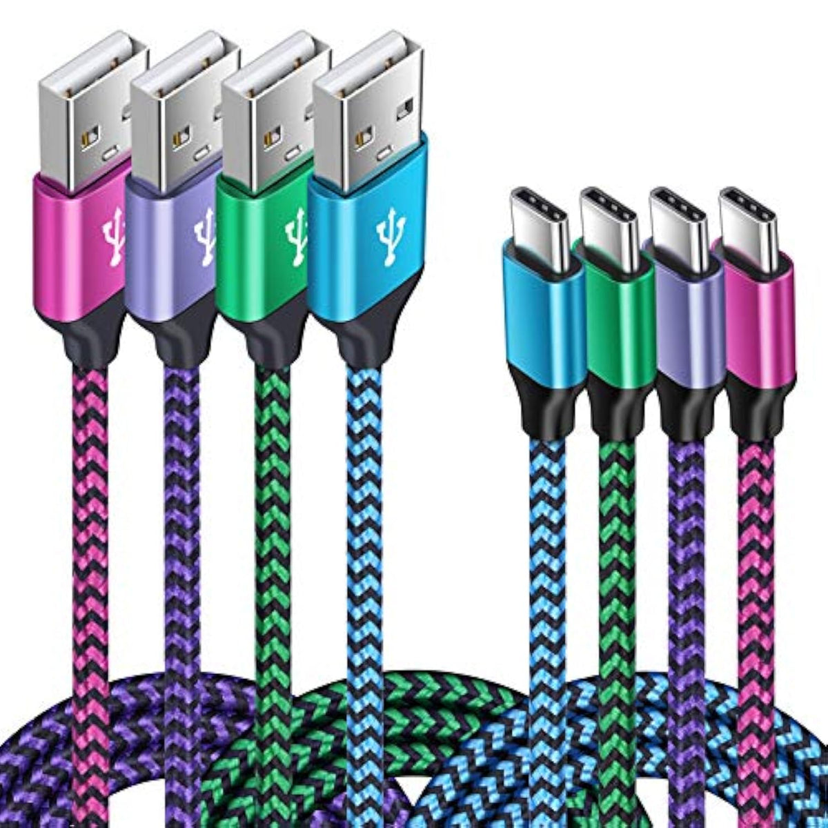 4Pack Usb C Fast Phone Charger Type A To Type C Charging Cable Android Car Power Cord Compatible For Samsung Galaxy S21/S21 Plus/S21 Note 20 Ultra/10 A42 A51 A52 A71 S10 A01 A11 A21 A31 Ipad
