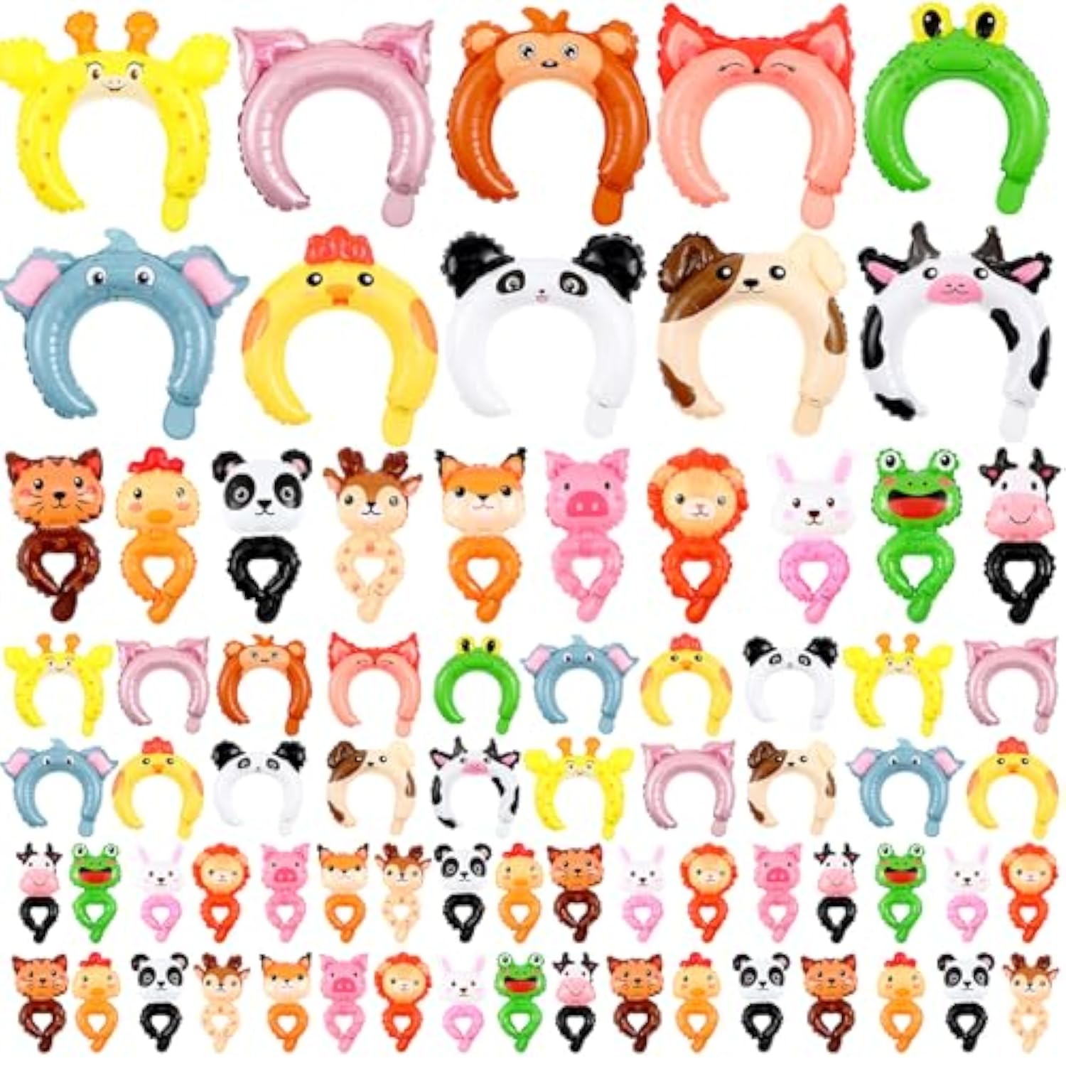 200 Pcs Zoo Animal Inflatable Headbands Inflatable Wrist Balloons Cartoon Hand Head Wearing Balloons With Pump For Birthday Party Favors Carnival Decorations (Animal)
