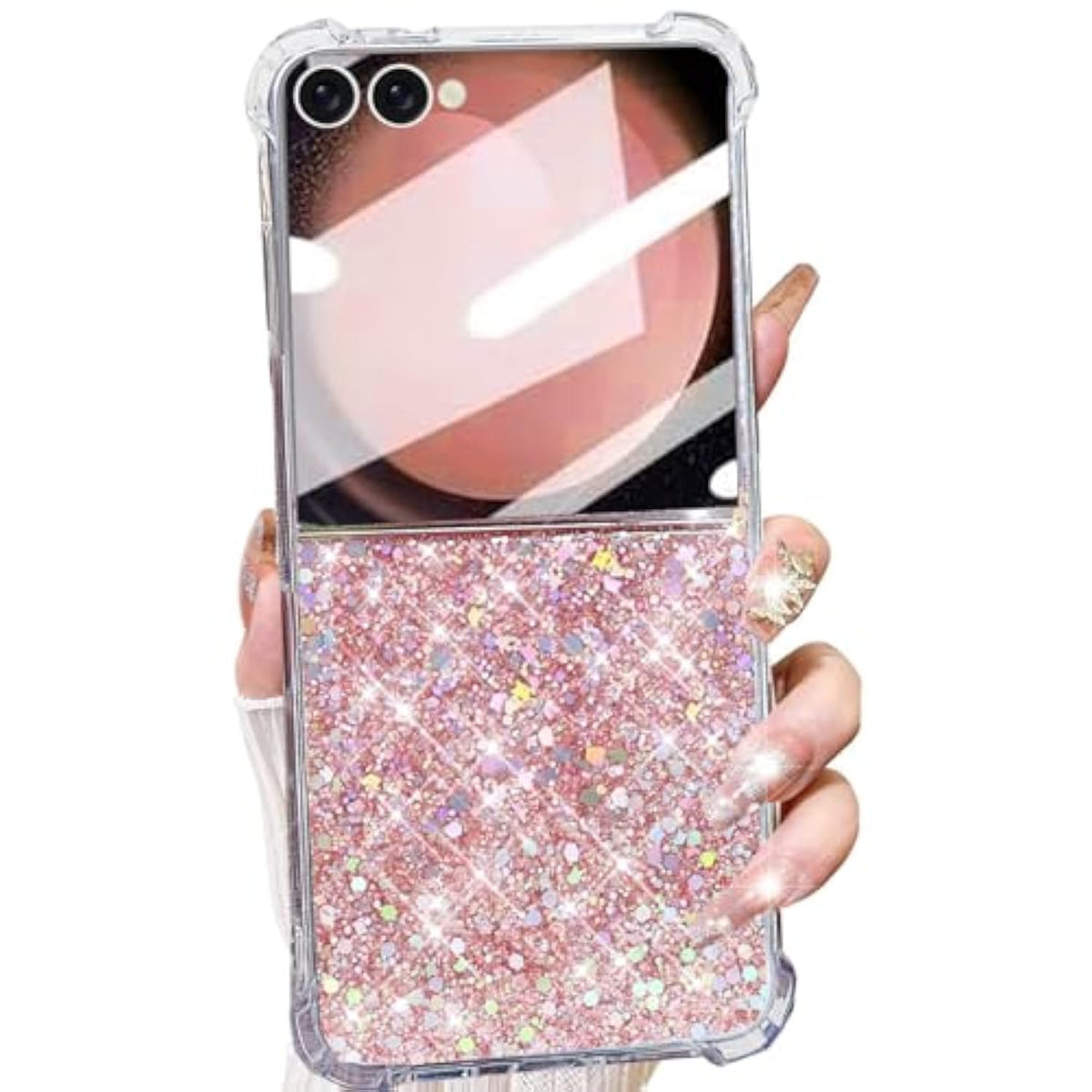 For Samsung Galaxy Z Flip 7 Glitter Case,Cute Bling Sparkle Shiny Sequin Stars Soft Tpu Silicone Four Corners Shockproof Women Girls Slim Protective Phone Case For Galaxy Z Flip 7 5G (Pink)