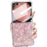 For Samsung Galaxy Z Flip 7 Glitter Case,Cute Bling Sparkle Shiny Sequin Stars Soft Tpu Silicone Four Corners Shockproof Women Girls Slim Protective Phone Case For Galaxy Z Flip 7 5G (Pink)
