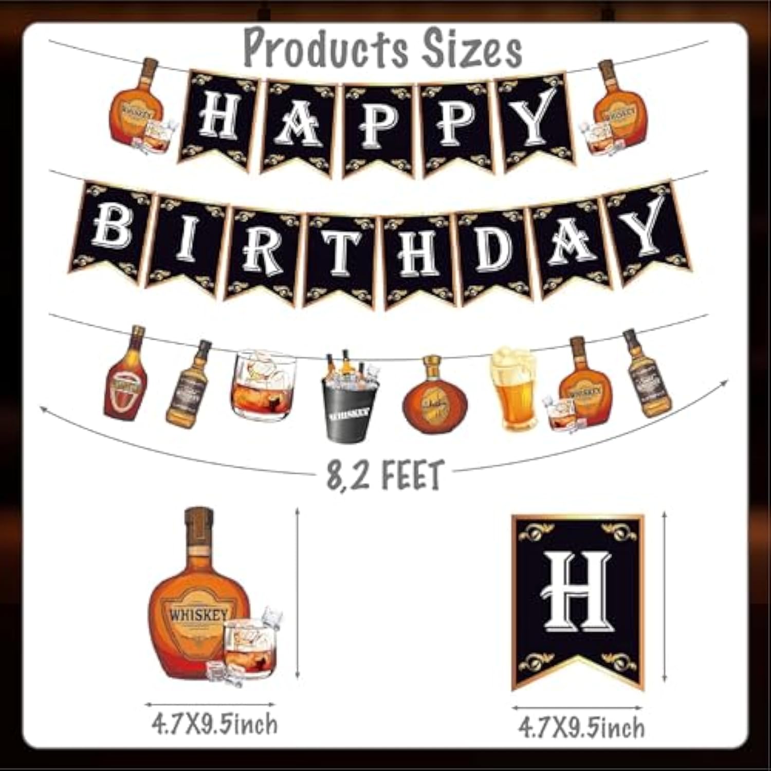 Whiskey Happy Birthday Banner, Party Sign For Men Aged To Perfection, Cheers And Beers Decorations, Adults Bday Theme Supplies