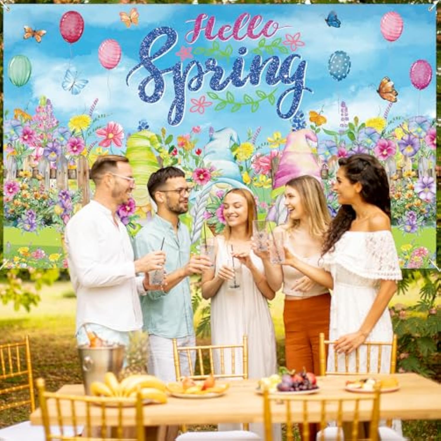 Hello Spring Backdrop Banner, 72.8" X 43.3" Spring Photography Backdrop Flowers Background Banner For Holiday Party Decorations