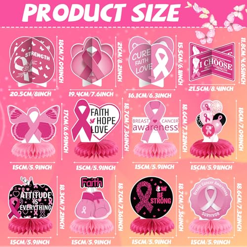 12 Pcs Breast Cancer Awareness Decorations, Pink Ribbon Centerpiece