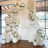 Pearl White Double-Stuffed Balloons Arch Garland Kit, 60 Pack 18/12/10/5 Inch Different Size Standard White Pearl Balloons For Wedding Bridal Shower Anniversary Birthday Engagement Decor