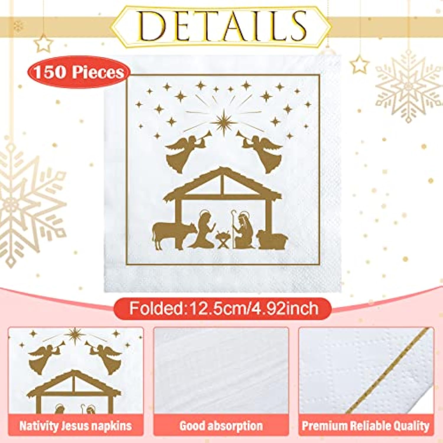 150 Pieces Christmas Nativity Napkins Religious Paper Cocktail Christmas Napkins Nativity Of Jesus Xmas Party Decorations Happy Birthday Party Supplies, 5 X 5 Inch